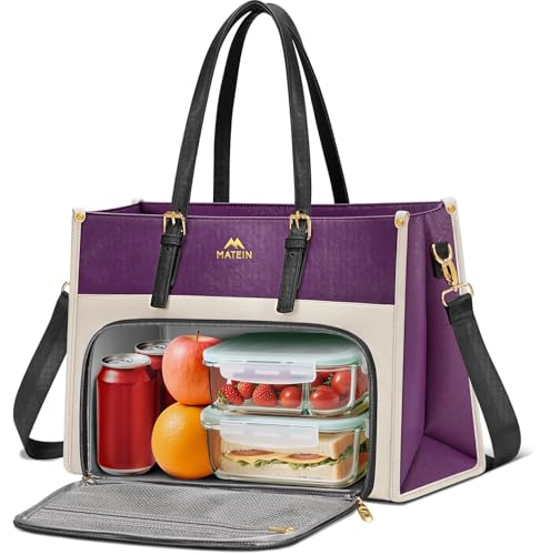 MATEIN Borsa Porta PC Donna con Scomparto Pranzo Isolato, 15,6 Pollici Grande Borsa Tote Elegante con Porta Pranzo, Pochette Impermeabile, Antifurto e Porta USB, per Lavoro Viaggio e Università, Viola