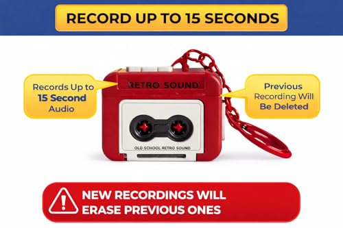 Image of Retro Tape Recorder Keychain with 15 Seconds Recording (Pack of 1) (Multicolor) | Mini Vintage Cassette Style Keyring | Key Holder for Car, Bike, Backpack | Unique Gift for Music Lovers