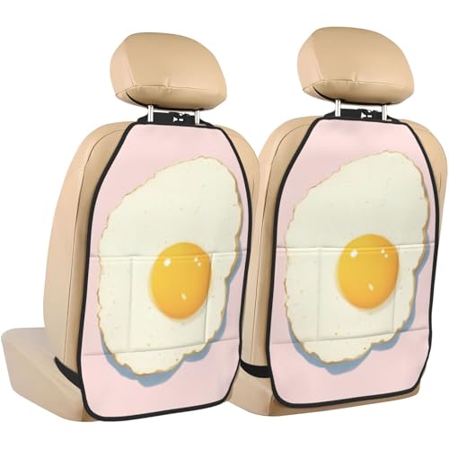 Egg Sunny Side Up Car Seat Back Kick Protectors,2 Pack Kick Mats with Storage Pockets for Vehicles to Protect from Dirt Mud Scratches