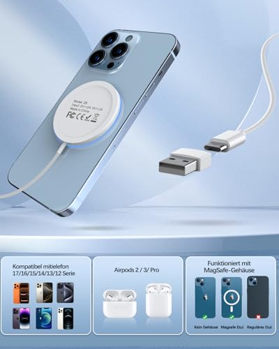 für MagSafe Ladegerät iPhone, Wireless Charger induktive ladestation für iPhone 18 Pro/18 Pro Max/Duo/Air/17/16/15/14/13/12 Serie… – Ansicht 6