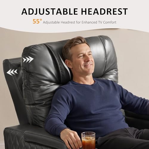 Image of MCombo Oversized Power Recliner Chair with Adjustable Headrest & LED Light for Adults, Zero Gravity Recliner with USB & Type C Ports, Cup Holders for Living Room & Home Theater, Faux Leather HTS401