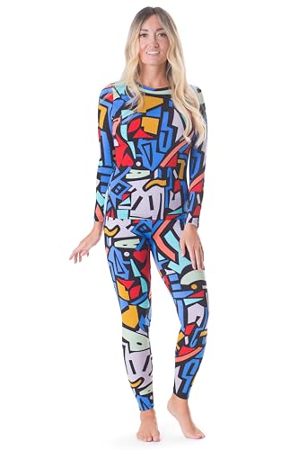 Rocky Thermal Underwear Women Long Johns Womens Thermals Top Bottom Set Fleece Lined Under Wear Clothes Base Layer Thermals, X-Large, Geometric Design