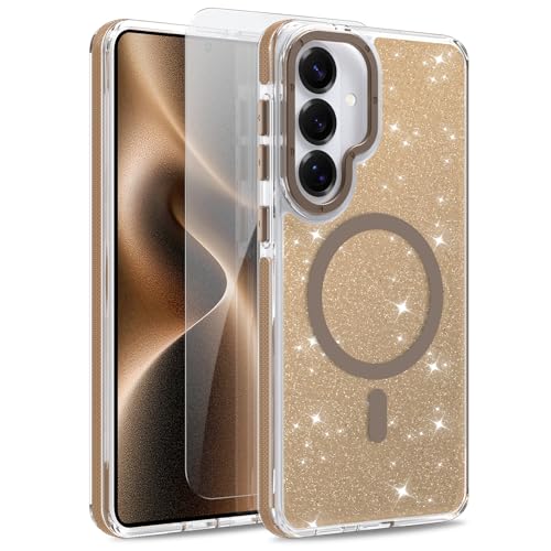 Image of Magnetic Case for Samsung Galaxy S26 [Compatible with Magsafe] [Bling Glitter Fluorescent Design] [1 Screen Protector] Slim Translucent Matte Case for Galaxy S26 6.3 inch, Desert