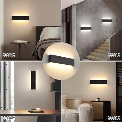 LED Wandleuchte Innen 10W, Modern Up-Down Beleuchtung für Wohnzimmer & Schlafzimmer, 33cm Schwarz - 3000K/4000K/6000K