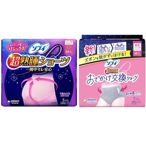 ソフィ 超熟睡ショーツ&おでかけ交換ショーツ セット MLサイズ (特に多い夜用5個 + 昼用7個) 昼夜使い分け 生理用ナプキン ショーツ型