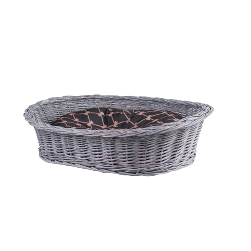 e-wicker24 Alles aus Weide Wicker Dog Basket for Dogs and Cats, Dog Bed, Cat Bed with Cushion, Animal Basket, Braided Cat Basket (Grey/Black1, 55 x 40 cm, H18)
