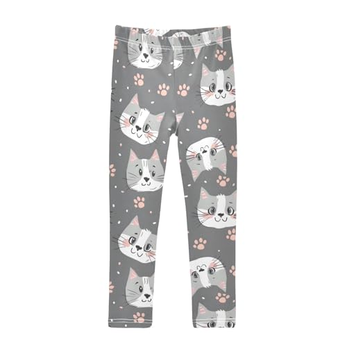 Cat Face Paw Print Girls Leggings Athletic Pants Tights Stretch Bottom