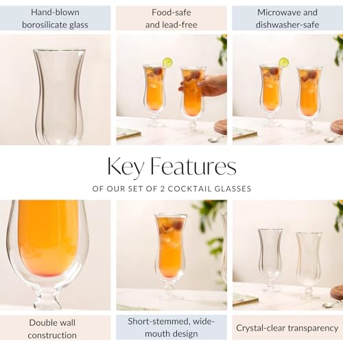 Image of Nestasia Pina Colada Glass Set of 2 (400ml) | Short-Stemmed, Stylish, Elegant, Wide-Mouth Glasses, Dishwasher Safe | Ideal for Cocktail, Lattes, Cold Coffee, Juice