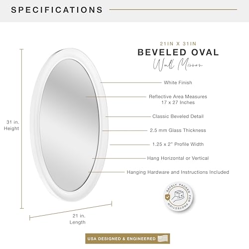 Image of MCS Wall Mirror, 21x31, Classic White Oval, for Bathroom & Bedroom