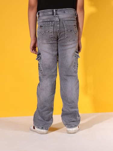 Image of Sky Heights Boy's Solid Cargo Jeans Mid Rise Regular Fit