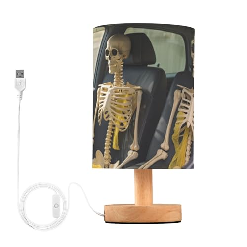 SDMKA Skeleton Driver Pattern Bedside Table Lamp for Bedroom, Minimalist Nightstand Lamp with Round Fabric Shade for Living Room, Office, No Bulb Required