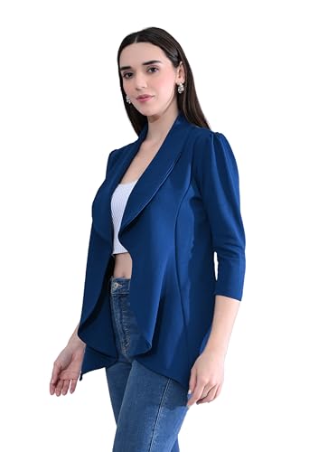 Image of Cotton Blend Women's Single Breasted Relaxed Fit Shawl Collar 3 /4 Sleeve Blazer