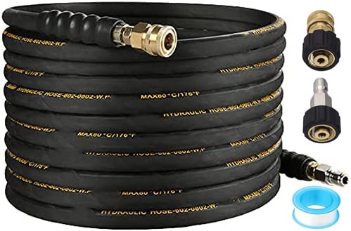 Pressure Washer Hose 50Ft, With 3/8 Inch Quick Connect,with M22 14mm to Connect,High Tensile Wire Braided Power Hose, 4000 PSI,Outside Ddiameter of Hose:14 mm by MinCHI257 - Used condition - US$46.15