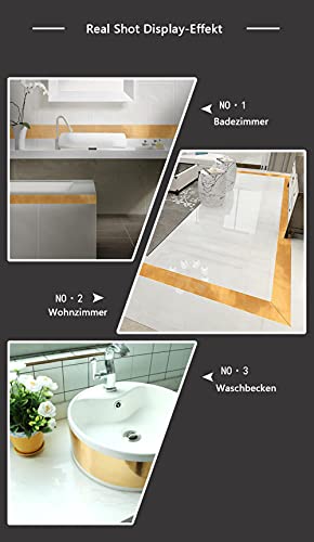 KeZheXi Tapetenbordüre Selbstklebend Gold 10x500CM für Badezimmer Wohnzimmer Küche Verdicken PVC Dekorative Bordüre Abnehmbare Wasserdicht Taille rahmen Wandtattoo