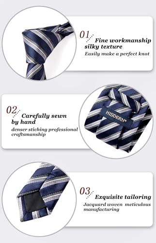 Image of HISDERN Stripe Tie Mens Ties with Pocket Square Set Classic 3.4'' Silk Formal Necktie Handkerchief for Business Wedding