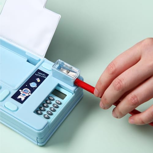 Image of Pop Up Multifunction Pencil Case, Cute Cartoon Pen Box Organizer Stationery with Calculators, Sharpener, Schedule, School Supplies, Best Birthday Gifts for Kids Teens (Light Blue)