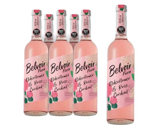 Belvoir Farm Elderflower & Rose Cordial - Hand Picked Elderflowers & Rose Petal Extract | Traditional Family Recipe | 100% Natural Ingredients | Suitable for Vegetarians & Vegans - 6 x 500ml Bottles