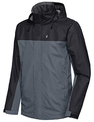 Little Donkey Andy Men's Waterproof Rain Jacket Outdoor Lightweight Rain Shell Coat for Hiking, Travel Black/Steel Gray L