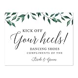 Andaz Press Wedding Party Signs, Natural Greenery Green Leaves, 8.5x11-inch, Dancing Shoes - Kick Off Your Heels!, 1-Pack