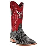 Vaccari Men's Cooper Genuine Grey Python Print Leather Texas Tech Embroidery Broad Square Toe Cowboy Boots - 8