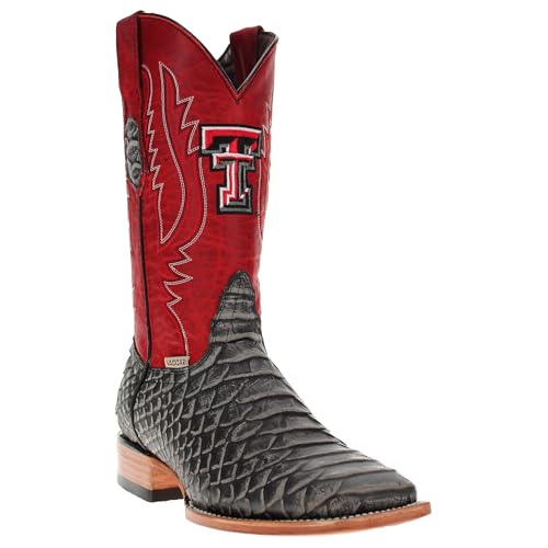 Vaccari Men's Cooper Genuine Grey Python Print Leather Texas Tech Embroidery Broad Square Toe Cowboy Boots - 8