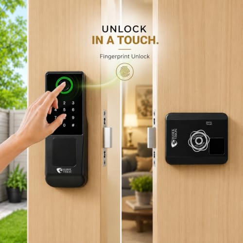 Image of Hawkvision Smart Lock Edge | Digital Rim Lock for Wooden & Metal Doors | 30-55mm Thickness |6-in-1 Unlock - Fingerprint, PIN, RFID, App, OTP & Manual Key | Remote Unlock via OTP |2-Year Brand Warranty