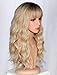 SYMEIW Medium Long Blonde Wavy Wigs For Women Synthetic Full Hair Wigs With Bangs For Daily Use (Blonde)