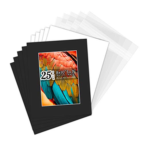 Golden State Art, Pack of 25 Black Pre-Cut 8x10 Picture Mat for 5x7