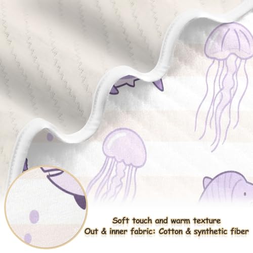 Custom Ocean Animal Fish Shark Lilac Purple Stripe Muslin Blanket Cozy Custom Prints Dog Baby Blanket for Nursery Stroller Crib 30x40in cobija personalizada para2
