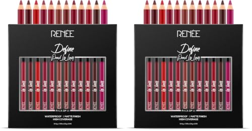 Image of RENEE Define Matte Lip Liner, Long Lasting & Smudge Proof, Full Coverage, Intensely Pigmented, Easy Glide Formula, Vitamin E & Castor Oil Infused, Set of 12 (Pack of 2)