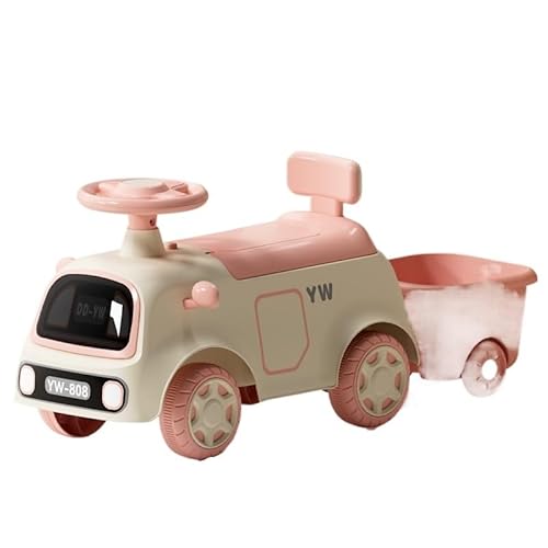 タンブルバイク トレーラー付き乗用プッシュカー 室内・屋外用 子供用 乗用玩具 シート下収納 ライト付き 音楽付き スイングバイク(Pink,With Trailer)