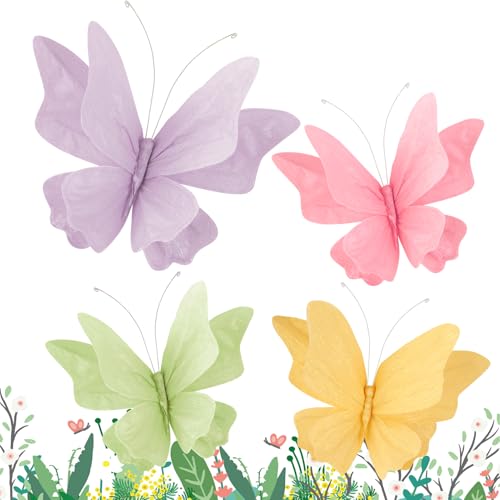EASY JOY 4 Papillons 3D en Papier avec Clip, Décoration Papillons pailletés pour Table, Décoration printanière à Suspendre, Chambre d’Enfant, Fête de...