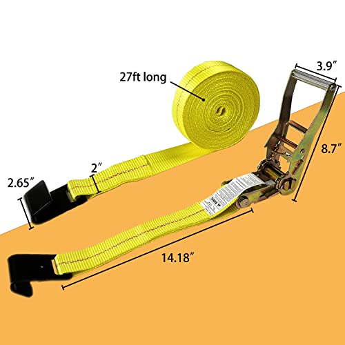 Kje Flat Hook Ratchet Straps,2 Pack Heavy Duty Tie Down Straps 2" X 27' Weather Resistant Cargo Strap 3,333 Pound Working Load Limit For Flatbed, Truck, Trailers Pickup #TOP4