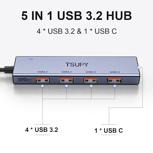 USB Hub 3.2 Gen 2, TSUPY USB Hub 10Gbps USB Verteiler mit 120cm Kabel kompatibel für Laptops, Desktops PC, Xbox und Mac usw. – Bild 3