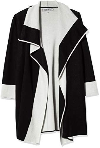 Kasper Women's 3/4 Sleeve Double Faced Open Cardigan, Black/Vanilla ice, XS