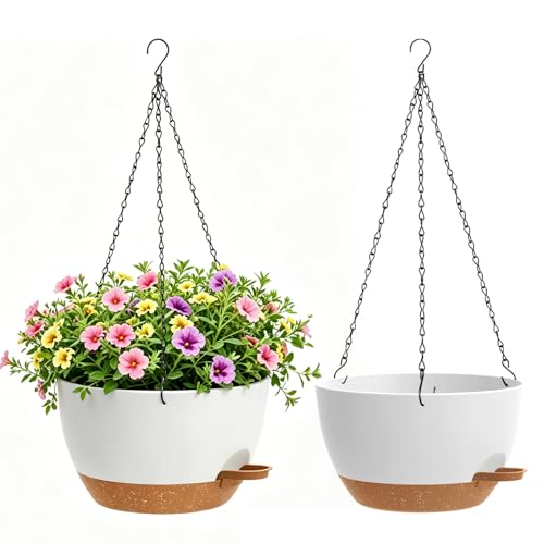 WSMKSZ 20cm Pot de Fleur Suspendu Auto-arrosants Intérieur Extérieur, Lot de 2 Jardinières Suspendues avec Drainage et Réservoir Amovible, Suspension...