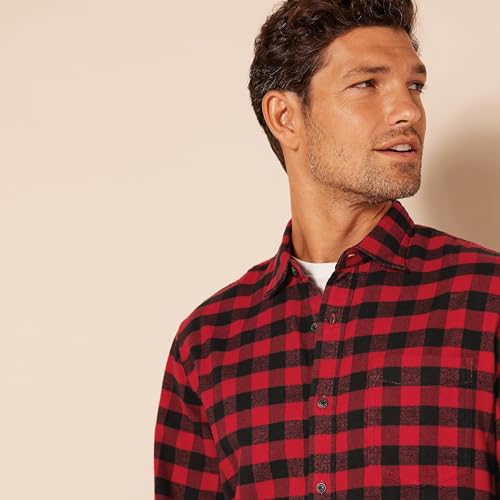 Image of Amazon Essentials Men's Regular Fit Long-Sleeve Flannel Shirt, Soft Brushed Cotton, Lightweight yet Warm