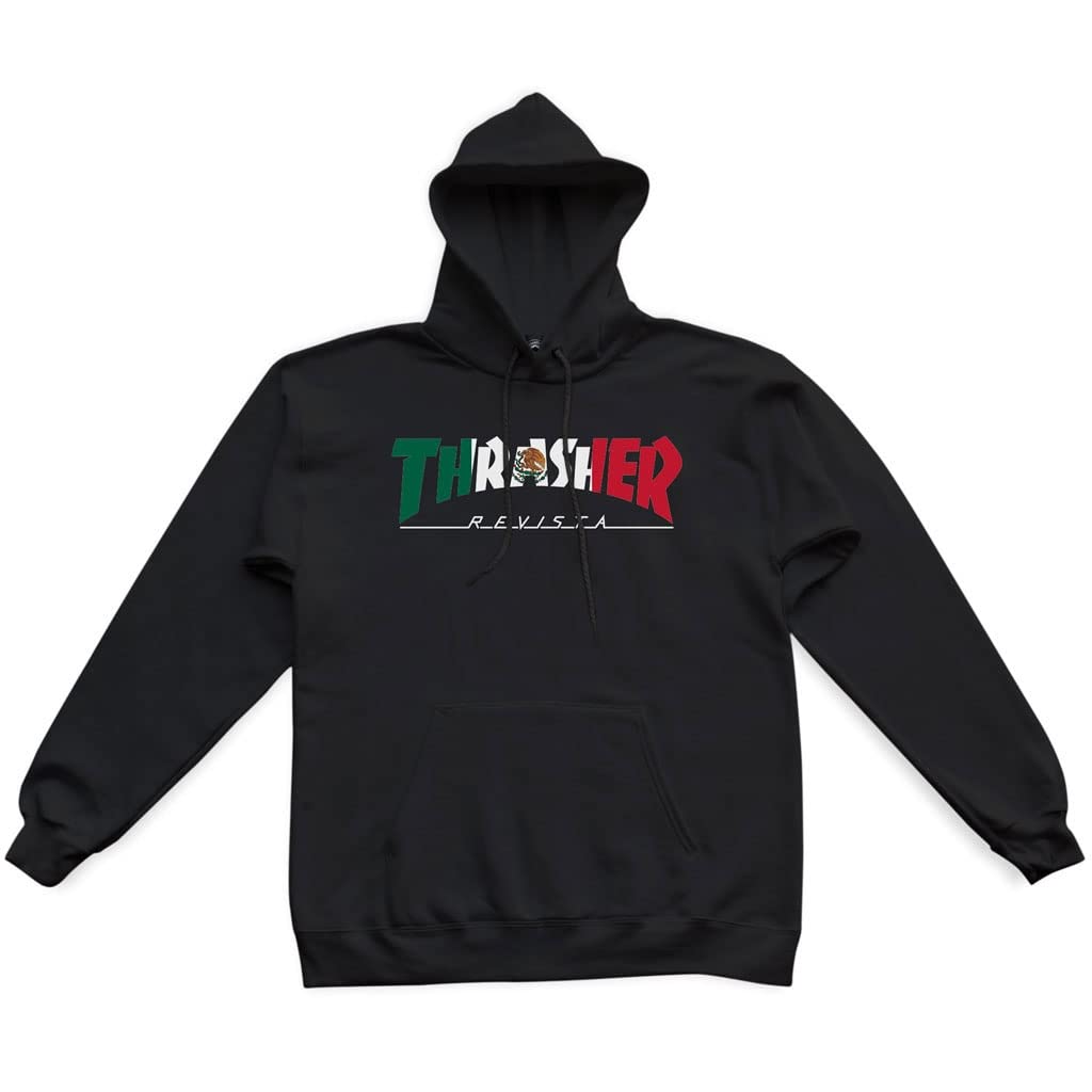 Thrasher Men's Black Hoodies, L, Mexico Hoodie For