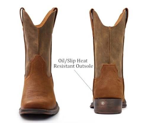 Image of SUREWAY Western Boots - Men's Square Toe Work Boot,Pull On Leather Wellington Boots,Durable Classic Slip Resistant Soft Toe Cowboy Boot