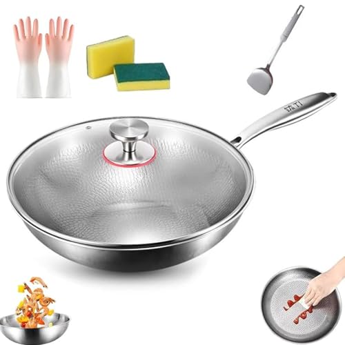 Sartén antiadherente con tapa, utensilios de cocina multifuncionales para todas las estufas y hornos, superficie ultraduradera resistente a los arañazos, apta para lavavajillas