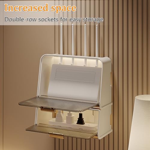 OAKVYNE Schowek ścienny do routera WiFi Router Storage Box, Router Storage Box, pamięć podręczna WiFi, pudełko do przechowywania w Internecie, skrzynka routera WiFi do przechowywania. (Brązowy+kawa)
