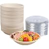 24 oz Round Disposable salad bowls with lids, Sugarcane Fiber Paper Bowls take away food containers Plant Fibers Freezer Safe 50 Pack