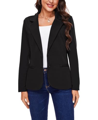 MINTLIMIT Women Long Sleeve Blazer Button Front Work Casual Office Lapel Suit Jacket Lightweight Knit Blazers with Pockets