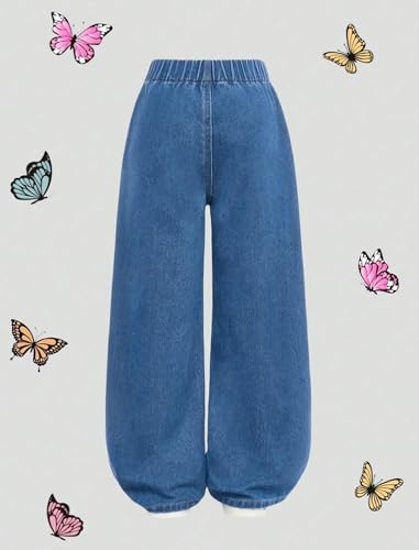 Girls Jeans with White Bow Wide Leg High Waisted Elastic Denim Pants Cute Casual Preppy School Outfit 8-12Y2