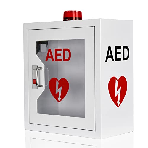 AED defibrillator Portable Machine, aed defibrillator Boxes, Equipped with Alarm Emergency Strobe Light,Defibrillator case,AED matal Box, AED Box 14.1 x 7.8 x 15.7 Inch