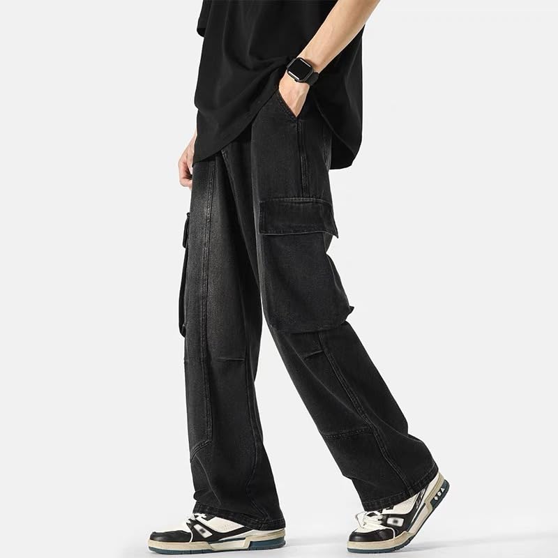 jupkem Men's Casual Loose Straight-Leg Jeans Casual Y2k Streetweer Style Hip-hop Large-Pocket Cool Harajuku Jeans2