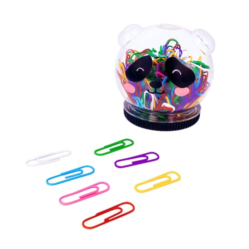Plus Office – 150 Clips de Colores en Caja con Diseño de Panda, Bote Transparente de Clips Metálicos de 28mm, Surtido de Clips para Oficina y Material Escolar en 7 Colores (Clips)