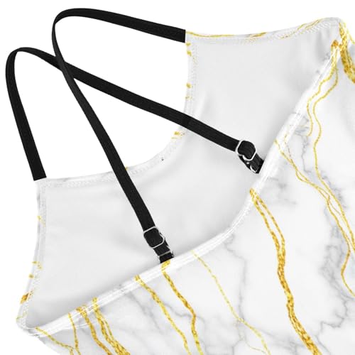 Girls Swimming Suits 3-10 Y Beach Swimsuit Girls, Marble Texture Golden Veins White4