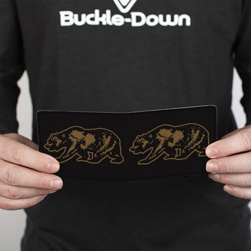 Buckle-Down Men's Wallet, Bifold, California Grizzly Bear Outline Black Brown, Vegan Leather, 4.0" x 3.5"4