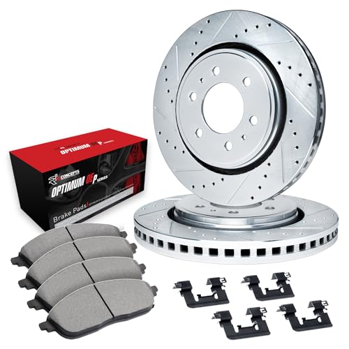 R1 Concepts Front Brake Kit Fits 1990-1992 Toyota Land Cruiser| Optimum Oep Pads, Drilled Slotted Rotors| Hardware| 11.3" Front